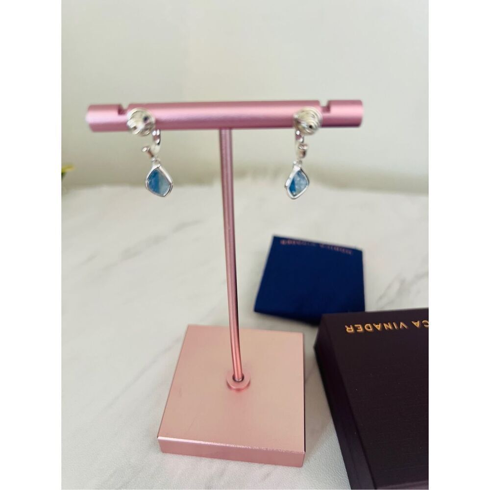 MONICA VINADER Silver Hoop Earrings with Blue Gem Drop - Picture 16 of 16